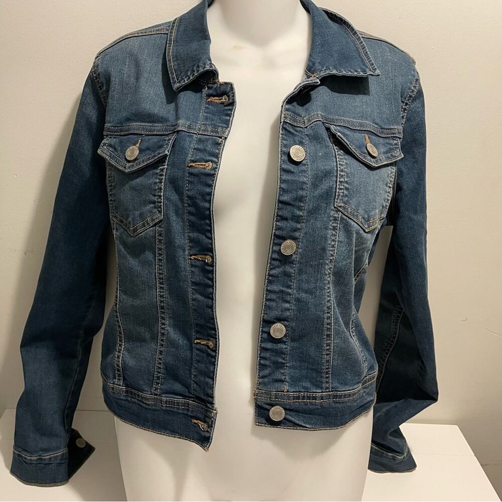 Wax Jean Brand Girl's size Large Premium Denim Jean Jacket Button Up Dark Wash
